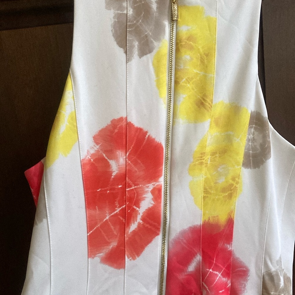Calvin Klein White Dress with Pink, Yellow, and Gray Floral Print - Picture 7 of 8